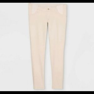 Side Panel Skinny Maternity Jeans Ivory Smooth Isabel Ingrid Stretch Ankle Low